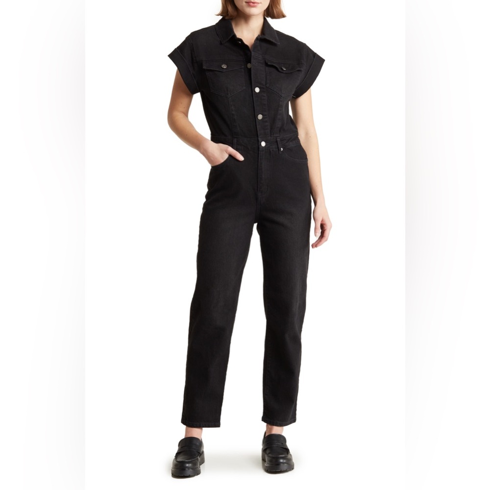 Habitual Denim Jumpsuit short sleeve cuff pants denim women’s 8 jeans stretch
